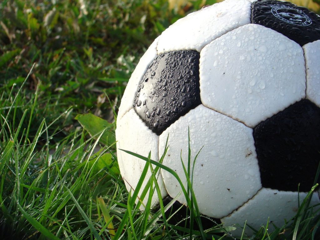 Foto minge de fotbal în iarbă